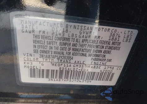 2018 Nissan Sentra Sv from USA, damaged, VIN 3N1AB7AP5JY263954